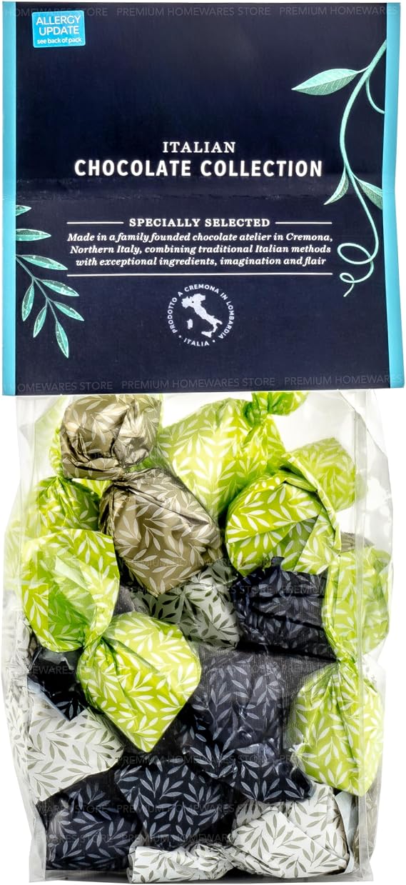 Italian Collection Premium Chocolate Gift Truffles By MS | Pistachio Creme, White Chocolate Wafer, Milk Chocolate Hazelnut & Dark Cocoa Crema | 300g