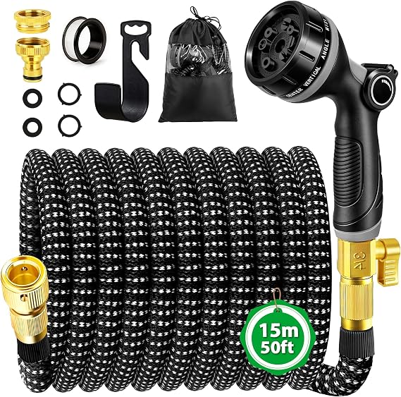 Expandable Garden Hose Pipe 50FT, Flexible Expanding Magic Hose Pipes for Garden with 10 Functions Spray Nozzle, Leakproof Stretchy Water Hose with Fittings for Outdoor Yard Lawn Gardening Car Washing