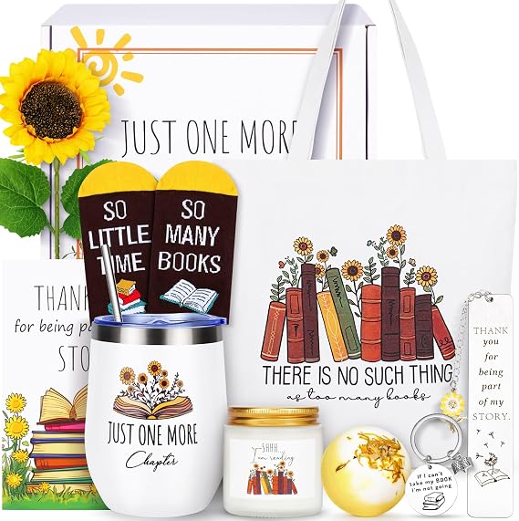 12PCS Gifts for Book Lovers-Book Lovers Gifts for Women, Bookish Gifts for Readers, Librarians, Bookworms, Mothers Day, Sunshine Box Birthday Gifts for Book Reading Lovers Book Themed Gifts for Women