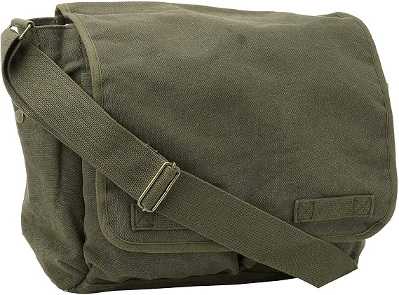ARMYU Olive Green Original Heavyweight Cotton Canvas Classic Heavyweight Military Messenger Bag + Streamer