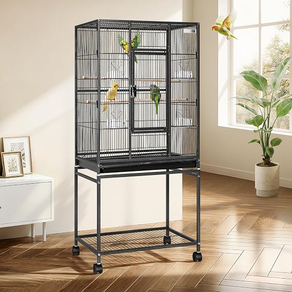 VIVOHOME 54 Inch Wrought Iron Large Bird Cage with Rolling Stand