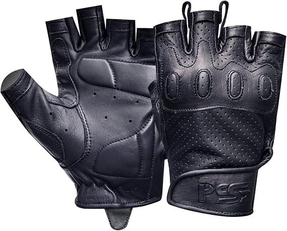 Prime Leather Fingerless Motorbike Gym Training Bus Driving Wheel Chair & Cycling Gloves 318 (318 Black, S)