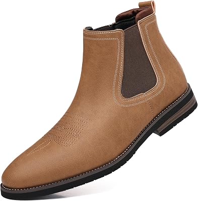 DADAWEN Cowboy Boots for Men Square Toe Chelsea Boots Mens Western Boots Slip On Casual Retro Ankle Boots