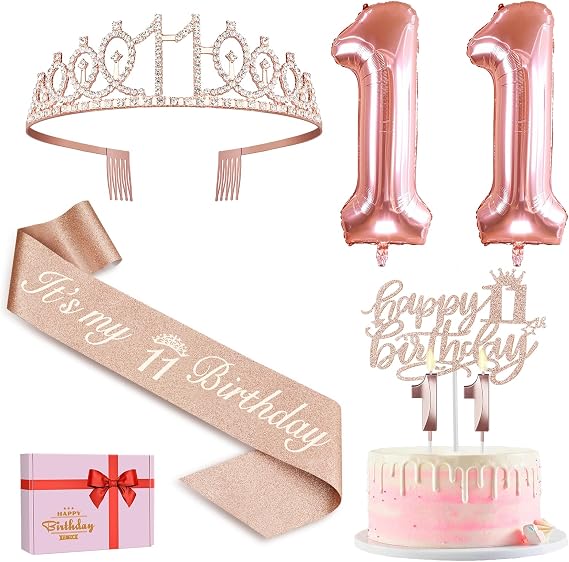 Amosking 11th Birthday Girl Decoration Rose Gold