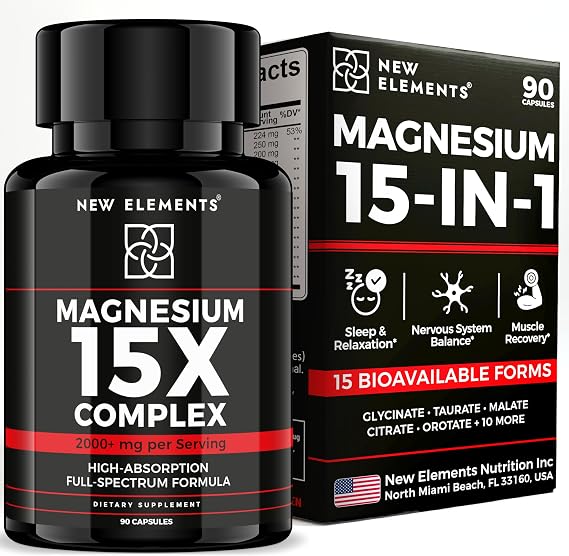 Magnesium 15-in-1 Complex 224mg Multi Magnesium Supplement Capsules, Complete Magnesium Blend & Combo Best All-in-One Full Spectrum Magnesium Complex for Women & Men, Sleep, Muscle, Nerve & Energy