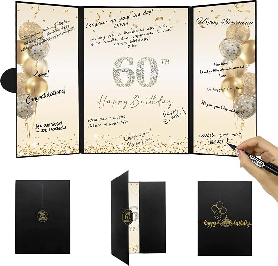DARUNAXY Black Gold Happy 60th Birthday Alternative Signature Guest Book