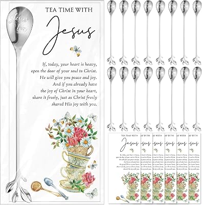 15 Sets Christian Tea Party Favors Jesus Teaspoons with Prayer Cards 6.5 Coffee Spoons Souvenirs for Tea Party Church Christmas Easter Family Reunion Gifts