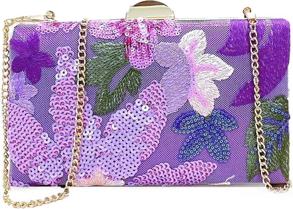 Embroidery Clutch Purses for Women Beaded Floral Evening Bag Sequin Envelope Bag for Formal Wedding Cocktail