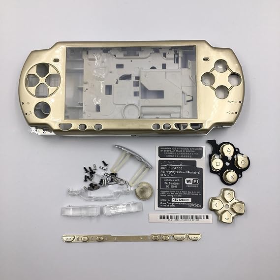 New Replacement PSP 2000 Console Full Housing Shell Cover Case with Buttons Screws Set -Gold
