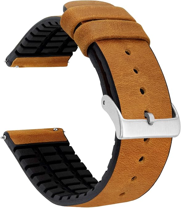 BARTON Leather and Rubber Hybrid Straps with Integrated Quick Release Spring Bars - 316L Stainless Steel Watch Bands