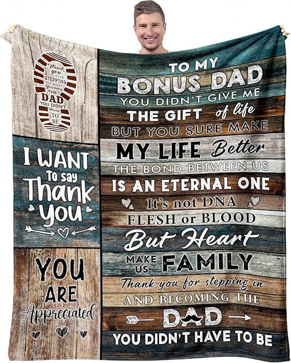 Bonus Dad Gifts - Step Dad Birthday Gifts - Gift for Stepdad from Daughter Son - Stepped Up Dads Gift - Stepdad Gift - Bonus Dads Throw Blanket 60" x 50"