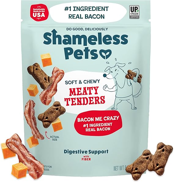 Shameless Pets Soft Dog Treats Bacon Me Crazy Meaty Tenders, Soft & Chewy Treats for Dogs, Real Bacon 1st Ingredient, Grain Free, Healthy Treats for Small, Medium & Large Dogs, 8oz