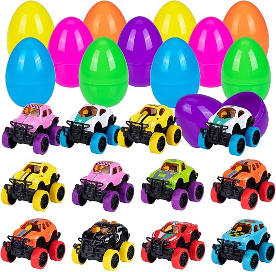 12pcs Easter Eggs Prefilled with Pull Back Cars