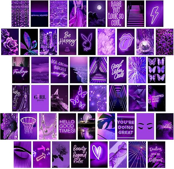 WOONKIT Purple Wall Collage Kit - Aesthetic Pictures, Wall Decor for Bedroom, Room Decor for Teen Girls, 50PCS 4x6 INCH
