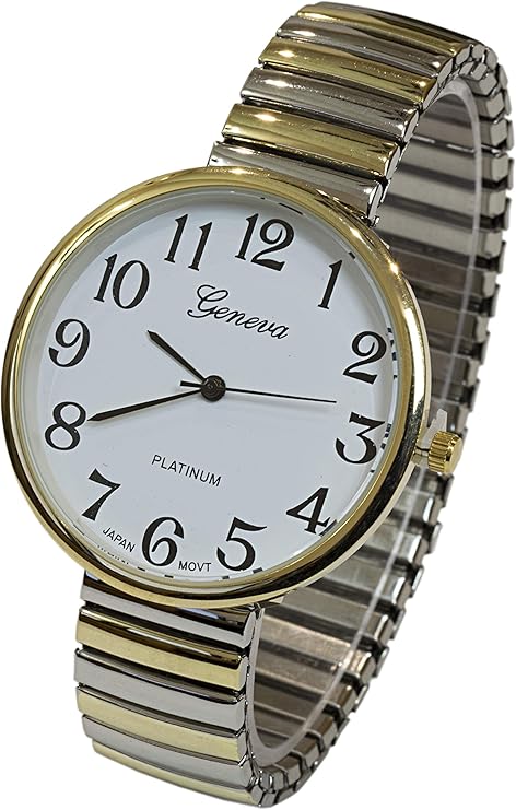Super Large Face Easy to Read Two-Tone Stretch Band Watch