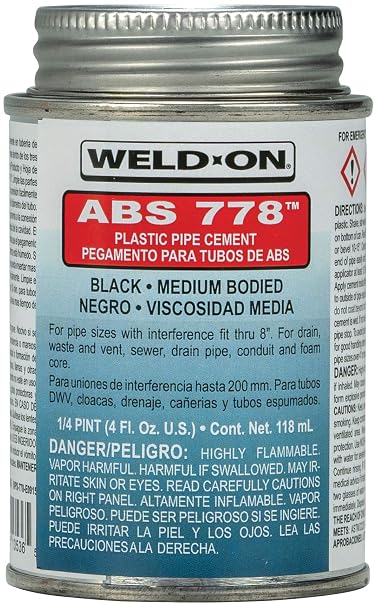 Weld-On 13536 778 ABS Plumbing Solvent Cement, Black, 1/4 Pint
