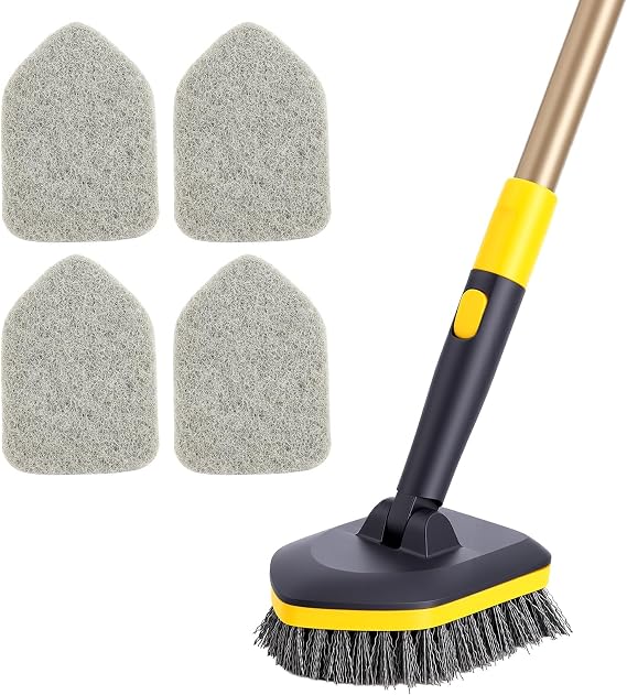 Yocada Tub Tile Scrubber Brush 2 in 1 Cleaning Brush 4*Scouring Pads 58.2"