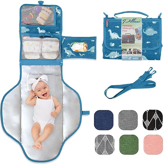 Portable Changing Pad for Baby, Travel Diaper Changing Pad for Newborn, Large Waterproof Baby Changing Mat, Foldable & Detachable Diaper Changing Station with Baby Wipes Pockets, Baby Stuff by Pillani