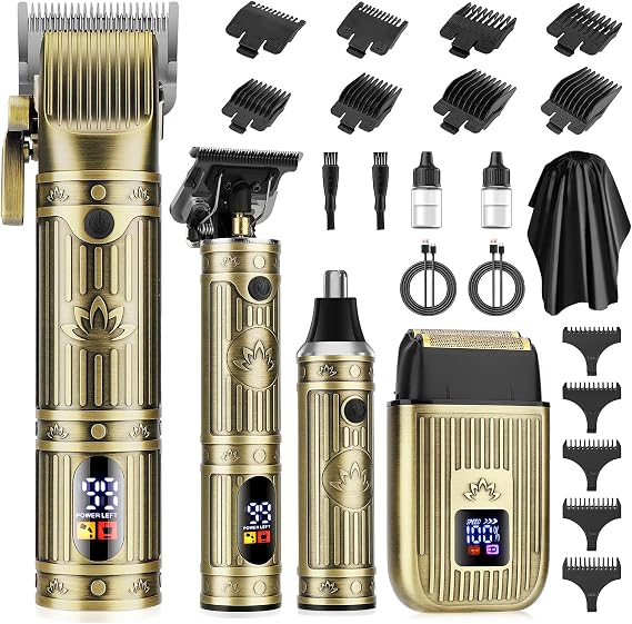 QREEYX Professional Hair Clippers for Men, Cordless Beard Trimmer, Nose & Ear Hair Trimmer, Electric Shavers Barber Kit with LED Display, Hair Cutting Kit with Case, for Barber, Mens Gift