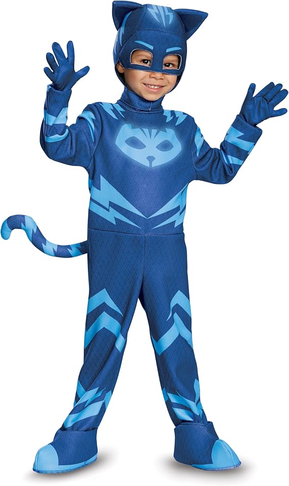 Catboy Costume, Official PJ Masks Glow Costume Jumpsuit and Mask, Toddler Size Medium (3T-4T)