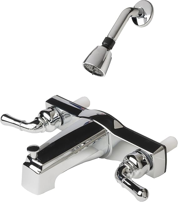 Laguna Brass 3310CP/4010CP Mobile Home Two Handle Non-Metallic 8" Tub Shower Diverter with Shower Head/Arm/Flange Chrome Finish