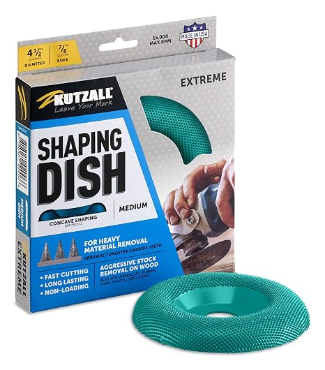 Kutzall Extreme Shaping Dish - Medium, 4-12" (114.3mm) Dia. X 78" (22.2mm) Bore - Woodworking Angle Grinder Attachment for DeWalt, Bosch, Milwaukee. Abrasive Tungsten Carbide, DW412X70
