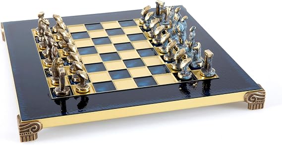 Cycladic Art Chess Set - Bronze Material - Blue Chess Board