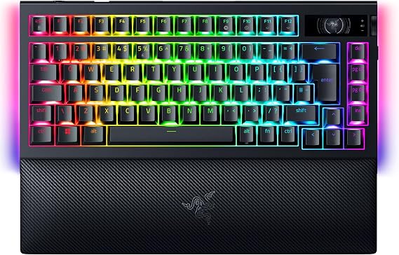 Razer BlackWidow V4 Pro%75 - Kablosuz, çalışırken değiştirilebilir oyun klavyesi - OLED ekran (komut kadranı, 4K Hz ve Bluetooth bağlantısı) US-ISO Düzeni | Siyah