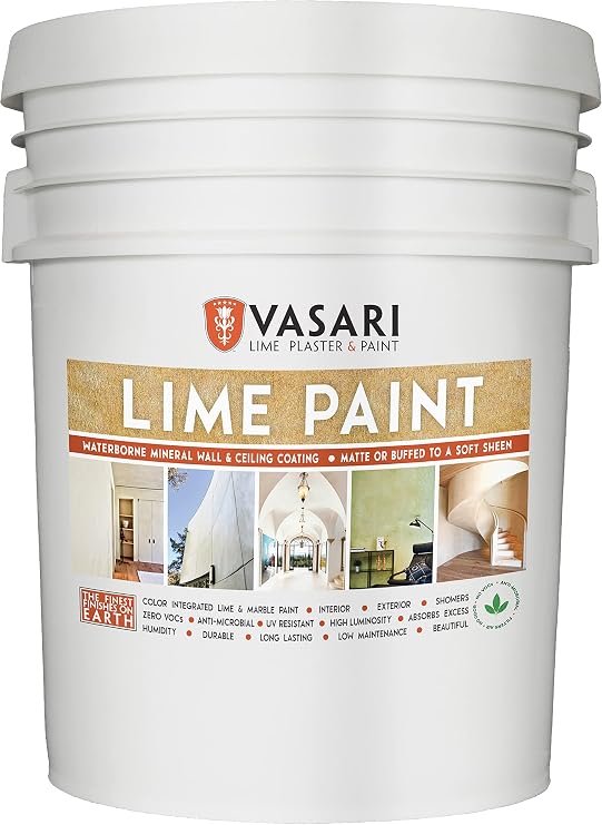 VASARI Lime Plaster & Paint | Lime Paint | Interior or Exterior | Made from Natural Lime and Powdered Marble | color: Natural White #1 (Untinted) | size: 5 Gallon