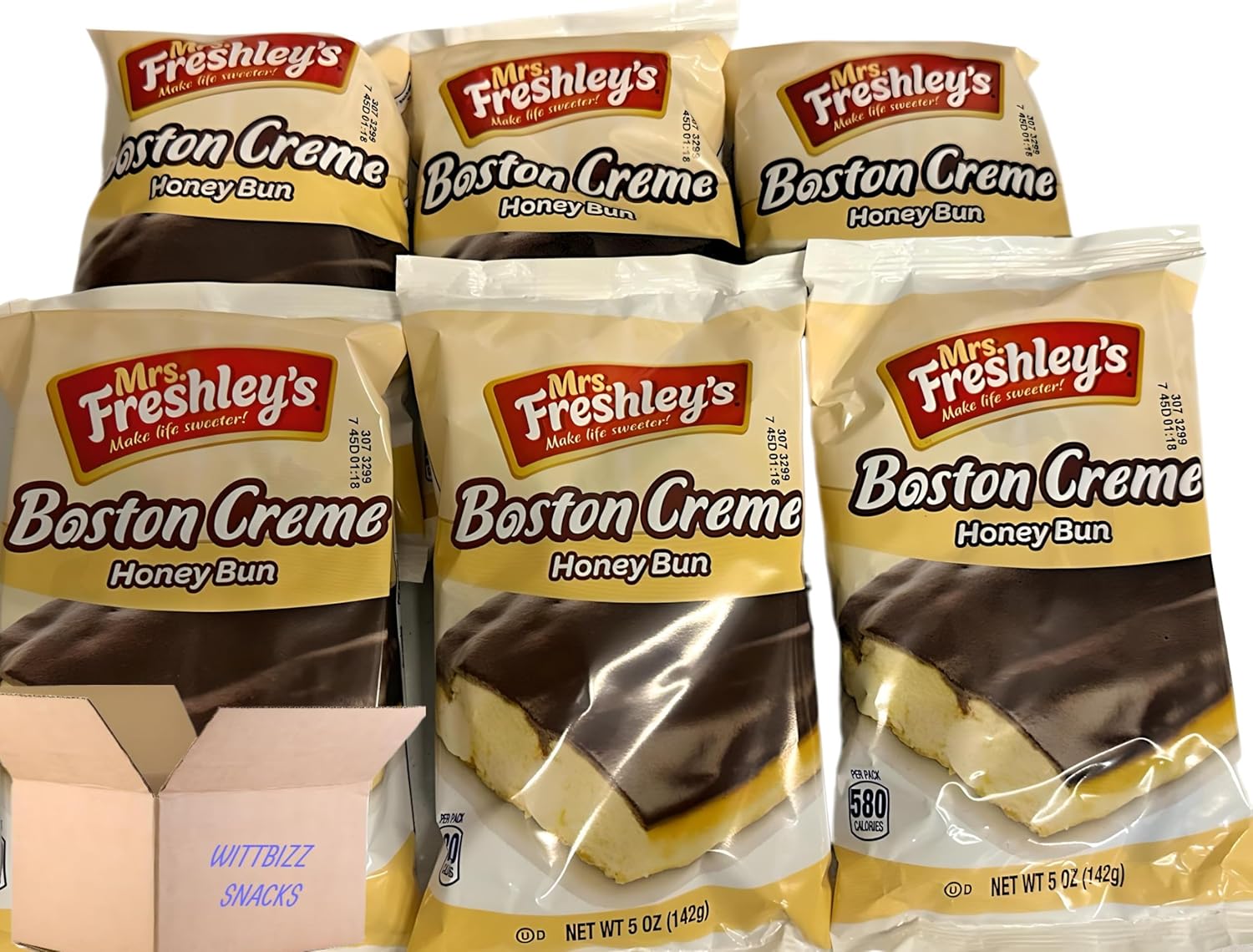 Wittbizz Snacks Bundles Ms. Freshly's Honey Buns, Boston Creme, 5 OZ