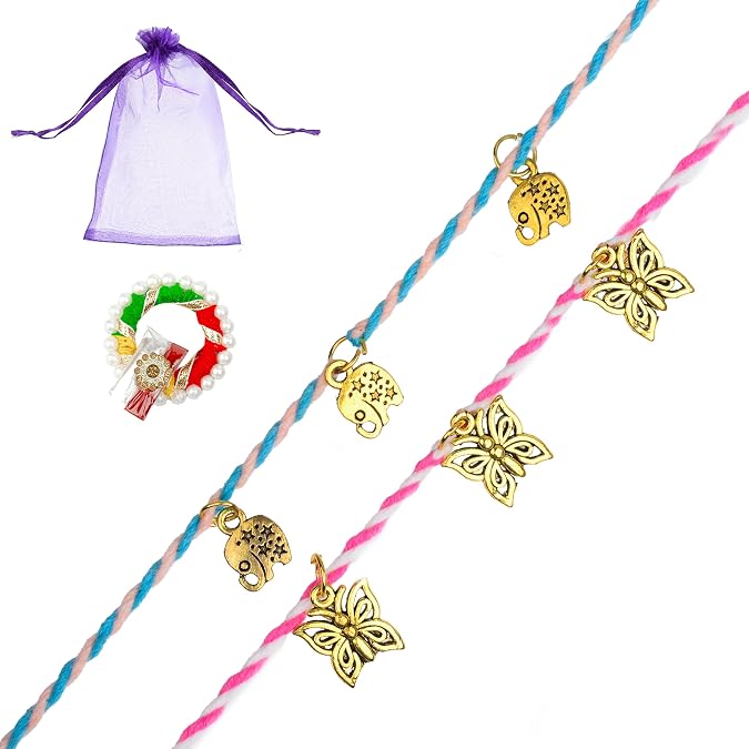 Set of 2 Rakhi for Brother Bhabhi Bhatija Bhaiya Bhai Raksha Bandhan Rakhi Thread with Roli Chawal Gift Pack