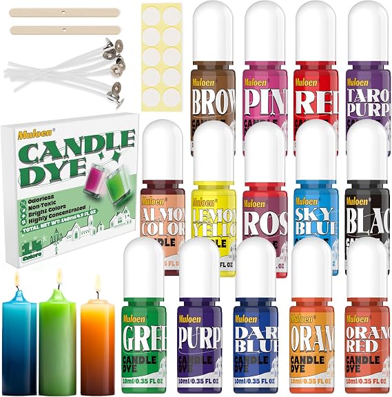Candle Dye - 14 Colors Highly Concentrate Oil-Based Liquid Candle Dye Kit, Candle Dyes for Candle Making, Beeswax, Gel Wax, Paraffin Wax - Each 0.35 fl oz