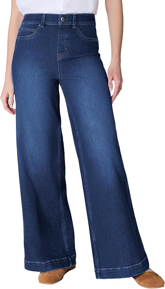 SPANX SPANXshape Original EveryWear Wide Leg Jeans - Core Shaping for Women - High-Rise - Pull-On Denim - Authentic Blue