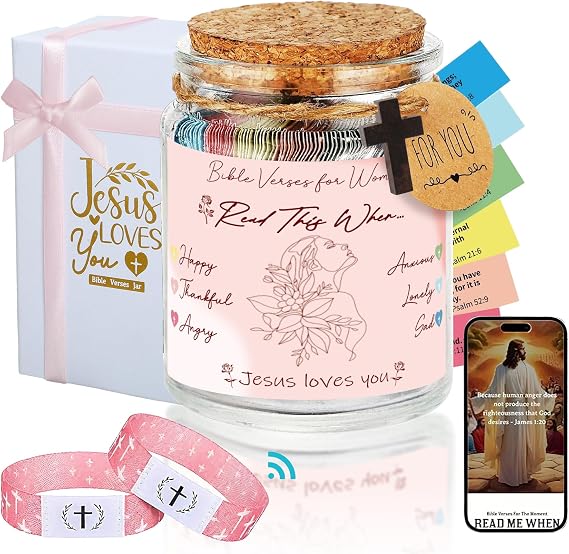 Bible Verse Jar for Women, Read Me When Bibleverses Jar with Daily Bible Bracelet Accessories, Christian Gifts for Women Inspirational Religious Gifts for Mom, Sisters, Graduation Presents