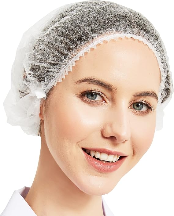 ProtectX 100 Pack White Disposable Hair Nets Bouffant Caps for Women, 21"