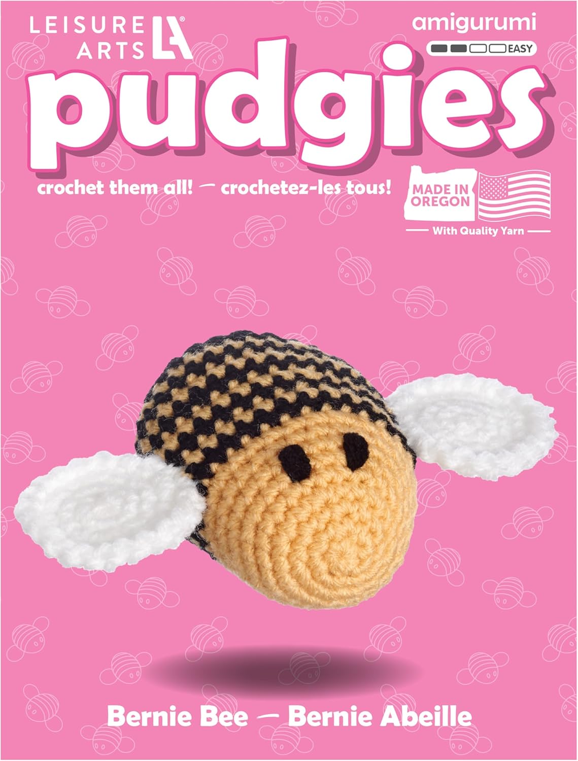 LEISURE ARTS - Crochet Kit, Pudgies Bernie The Bee, 3, Crochet Kit for Beginners, Complete Kit, Animal Kits, Animal DIY Amigurumi Kits