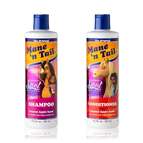 Mane 'n Tail Spirit Untamed Shampoo & Conditioner Set Caramel Apple Scented, Gentle Coconut Oil Formula for Soft, Silky Hair (11.02 oz)
