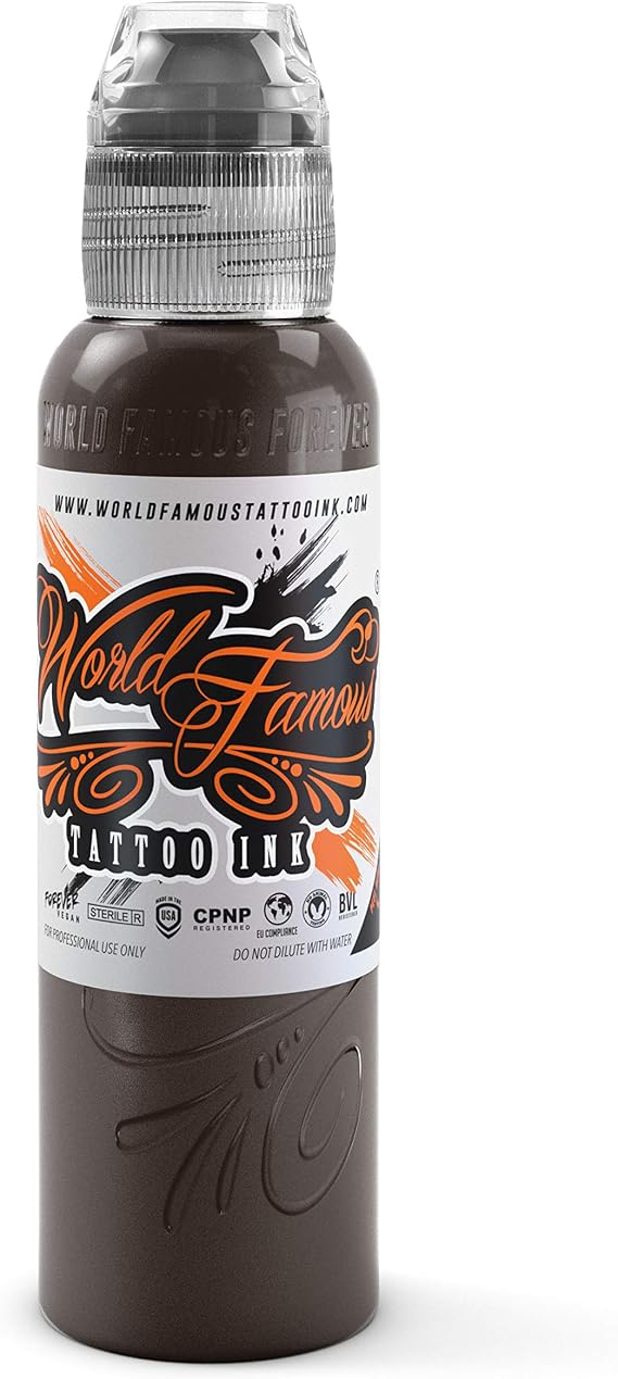World Famous Brown Tattoo Ink, Vegan and Professional Ink, Made in USA, Deep Brown, 1 oz