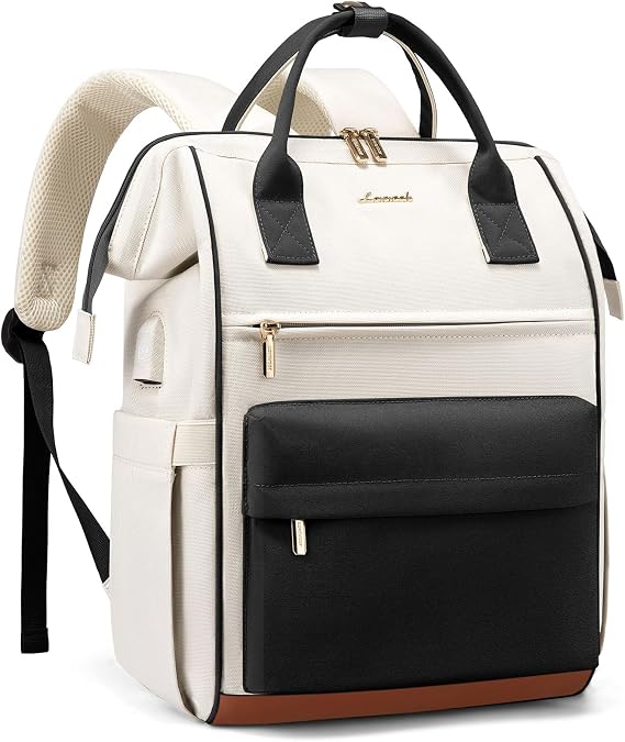 LOVEVOOK Laptop Backpack for Women 17.3 Inch, Travel Backpack with USB Charging Port Large Capacity Laptop Bag, Waterproof Bag for Business College Airline Approved Work Backpack(White Black)