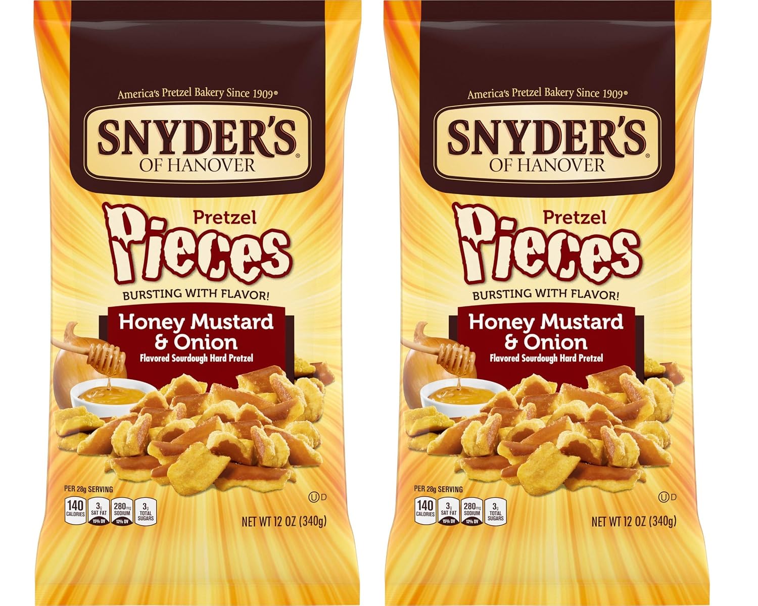 Snyder's of Hanover Honey Mustard Onion Flavored Pretzel Pieces 12 Oz. Bag 2 Pack by Snyder's of Hanover