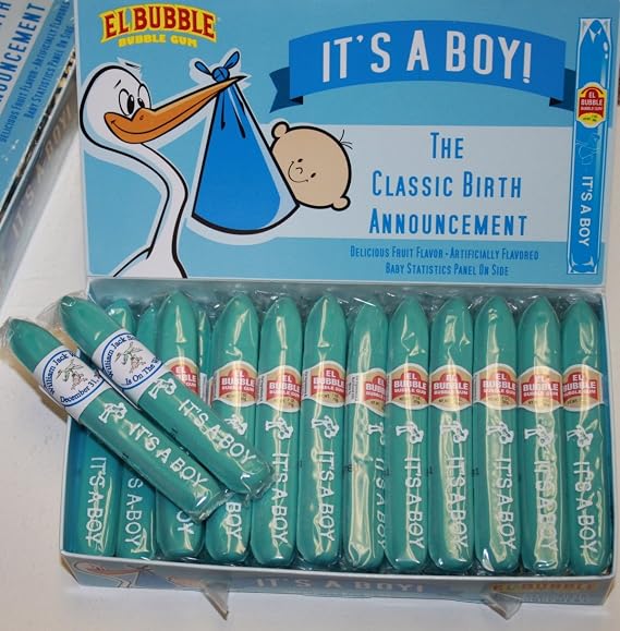 Personalized Blue It's a Boy Bubble Gum Cigar Box of 36 Cigars with Personalized Bands