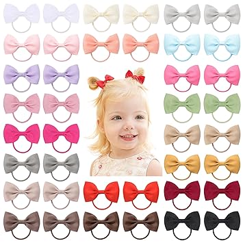 Jollybows Baby Hair Ties 40pcs 2.75" Bows Hair Ties with Rubber Bands Hair Accessories for Infants Toddlers Fine Hair
