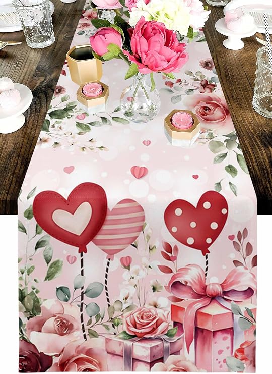 Valentines Table Runners Roses Flower Table Runner for Dining Table Red Pink Heart Valentine's Day Runners for Table Holiday Anniversary Wedding Kitchen Dining Table Decorations 13x70 inch