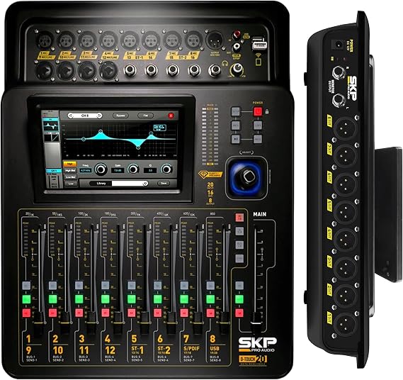 SKP PRO AUDIO D-TOUCH 20-Channel Digital Audio Mixer Touchscreen Console with Motorized Faders, USB, WiFi Remote, DSP FX Studio, DJ, Live Sound, Streaming & Professional Audio Interface - 20 CH