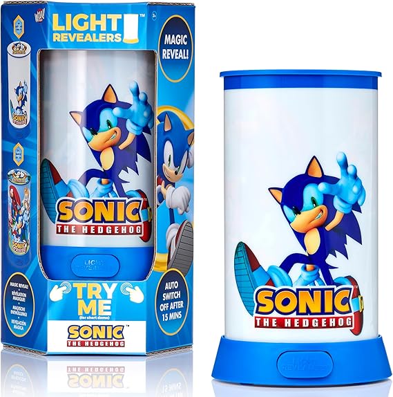 Wow Stuff! Light Revealers Lamp - Sonic The Hedgehog - 7.5" Night Light, 360 Image Scene & Character Reveal, Auto-Off, Illuminating Kids Room Decor