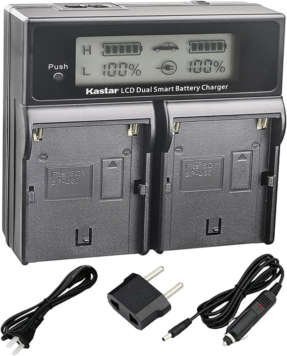 Kastar BPU60 Smart LCD Dual Fast Charger Replacement for Sony BP-U60, PMW-100, PMW-150, PMW-160, PMW-200, PMW-300, PMW-EX1, PMW-EX1R, PMW-EX3, PMW-EX160, PMW-EX260, PMW-EX280, PMW-F3, PXW-FS5, PXW-FS7