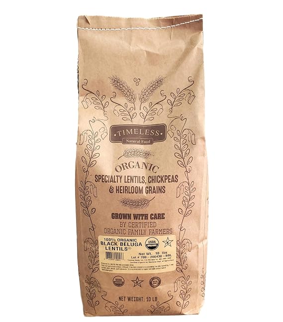Certified 100% Organic Black Beluga Lentils Montana 10 lbs bulk bag