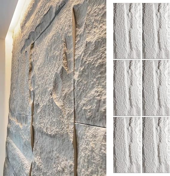 3D Faux Stone Wall Panels, Lightweight PU Cladding for Interior Exterior Accent Walls, Waterproof Detive Rock Texture Tiles for Living Room TV Backdrop and Home Improvement