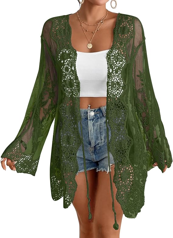 Bsubseach Women Lace Kimono Cover Up Beach Bathing Suit Coverup Cardigan