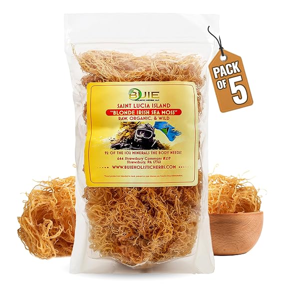 BUIE Golden Irish Sea Moss 80oz (Pack of 5), Raw Wildcrafted Sun Dried